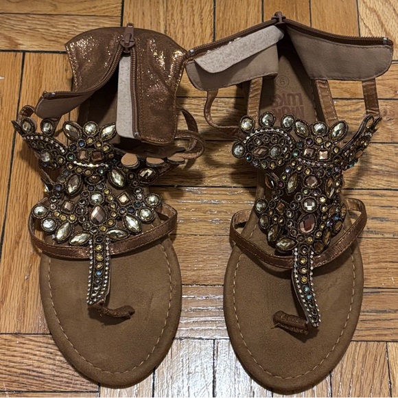 Muk Luks Brown Embellished Sandals - Picture 1 of 4